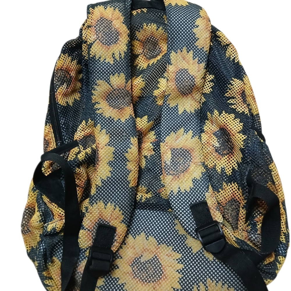 Sunflower Mesh Allover Print Full Size Black Backpack - Picture 3 of 5